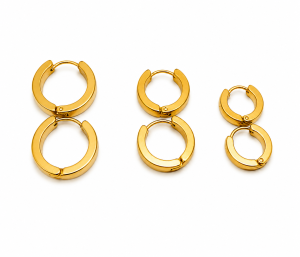 Brincos Trio de Argolas Essenza Dourado com Banho 18k