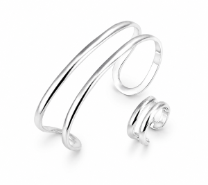 Conjunto Bracelete e Anel Minimalista em Prata 925