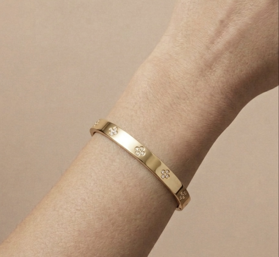 Bracelete Flor Dourado com Banho 18K - Imagem 2