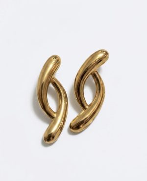 Brinco Gota Dupla Dourado com Banho 18k